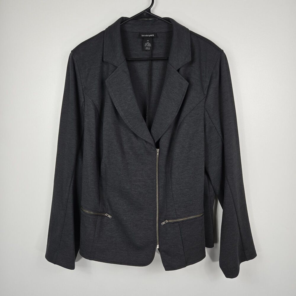Lane Bryant Women's Size 24 Gray Zip Blazer Jacket Workwear Career Office